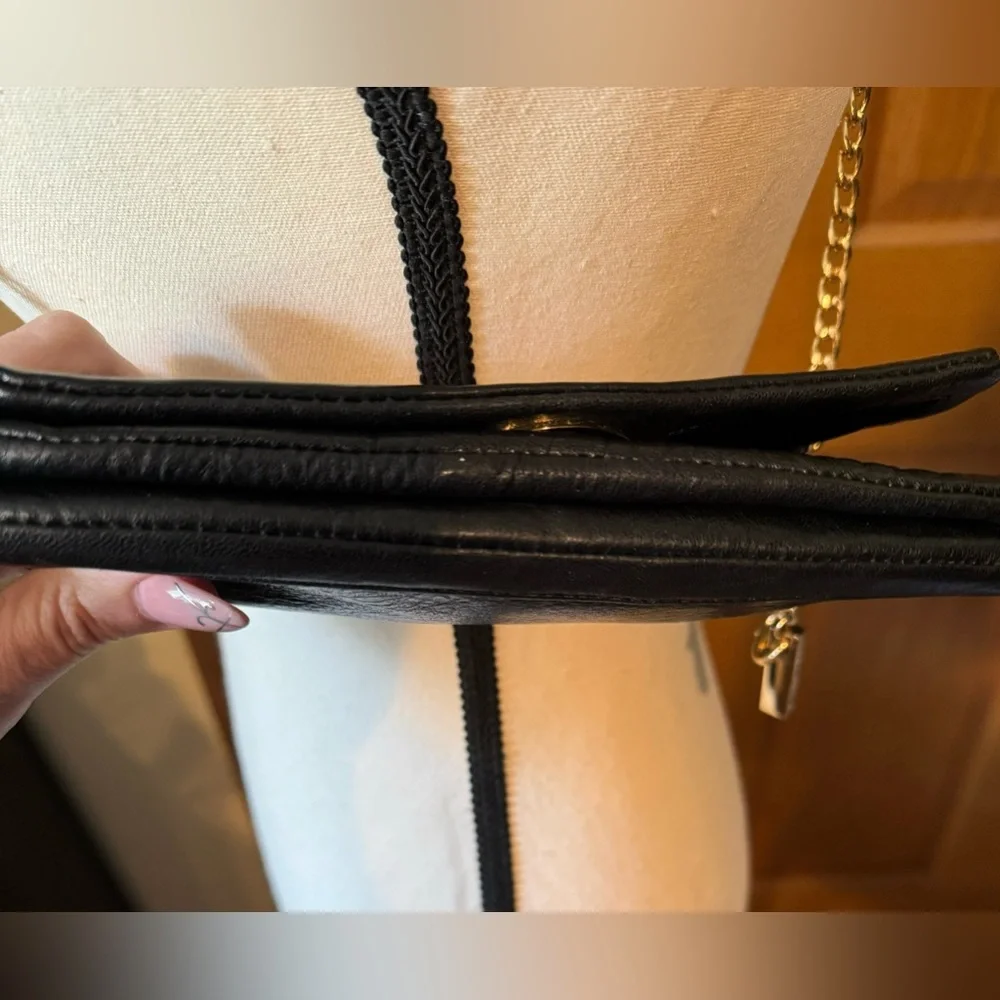 Tory Burch Black Leather Clutch with Gold Accents